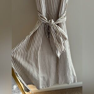 Ann Taylor NWT Linen Cream and White Stripe Midi Dress!